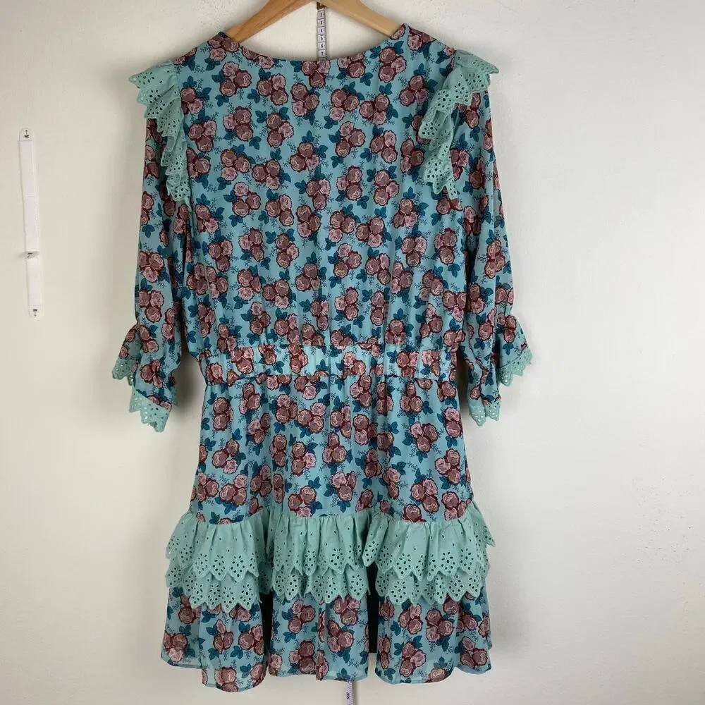 The Shirt Nicky Floral Ruffle Mini Dress Mint Eyelet Lace Medium